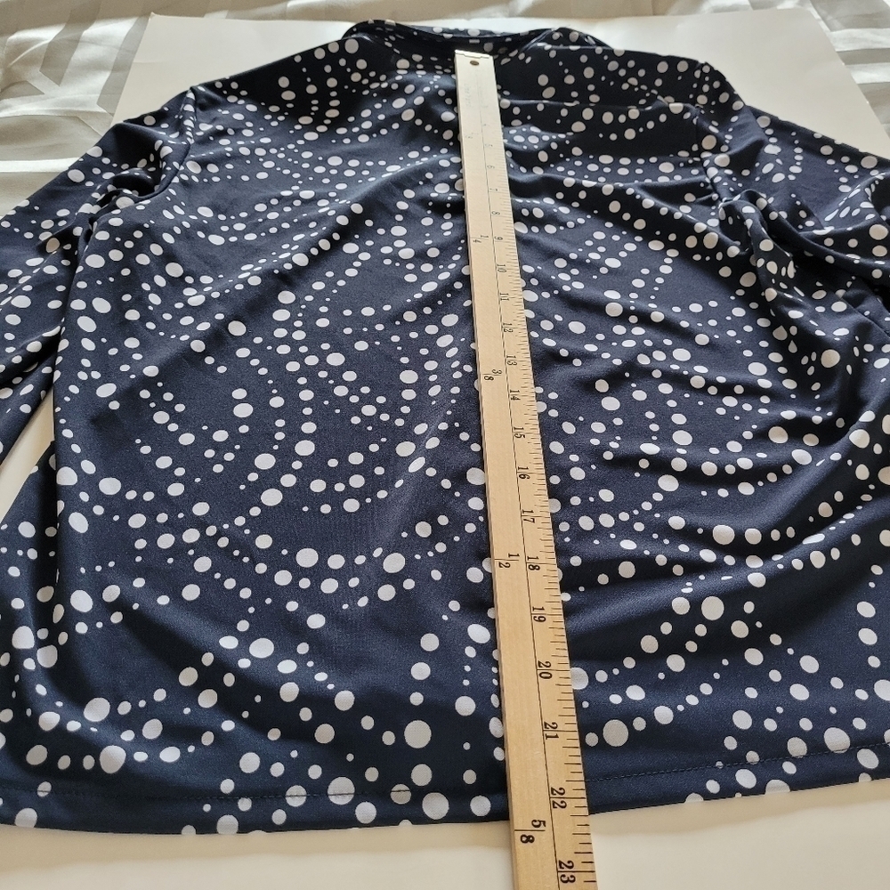 Amanda Smith Midnight Navy Polka Dot Long Sleeve Blouse Sz M - Picture 4 of 9